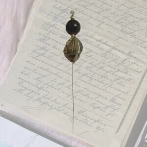 vintage gold & black swirl glass hat pin